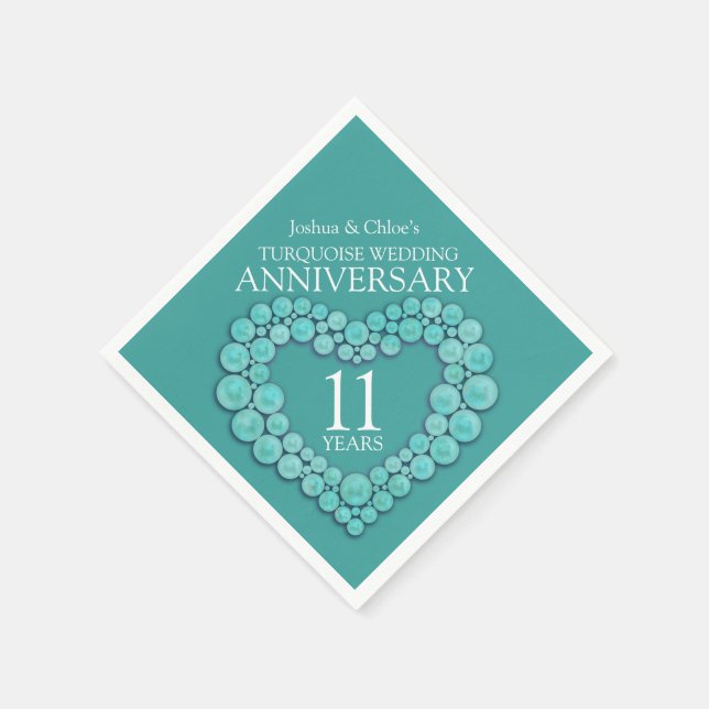 11th Wedding Anniversary turquoise heart Napkins (Corner)