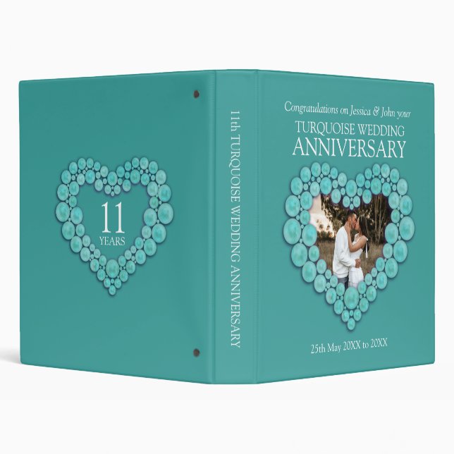 11th wedding anniversary turquoise heart photo 3 ring binder (Background)