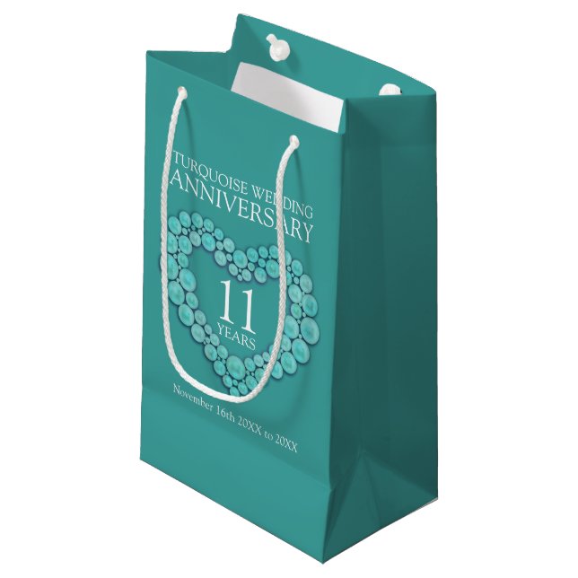 11th wedding anniversary turquoise heart photo small gift bag (Front Angled)
