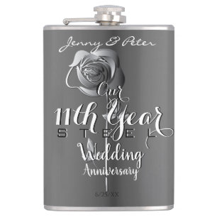 11th Wedding Anniversary w Steel Rose Flask