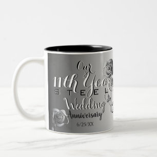 11th Wedding Anniversary with Steel Roses Two-Tone Two-Tone Coffee Mug