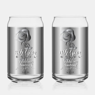 11th Year Wedding Anniversary Steel Rose Can Glass