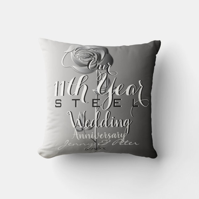 11th Year Wedding Anniversary Steel Rose Throw Pillow (Front)