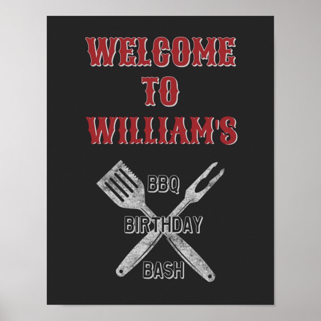 11x14 Backyard BBQ Birthday Party Welcome Sign (Front)