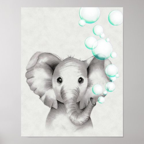 11x14 Elephant Blowing Bubbles From Trunk Poster