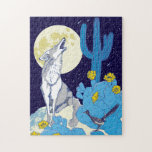 11x14 Howling Coyote Puzzle for Colorblind People<br><div class="desc">A howling coyote under a full desert moon,  designed solely in shades of blue,  yellow,  gray and white.</div>