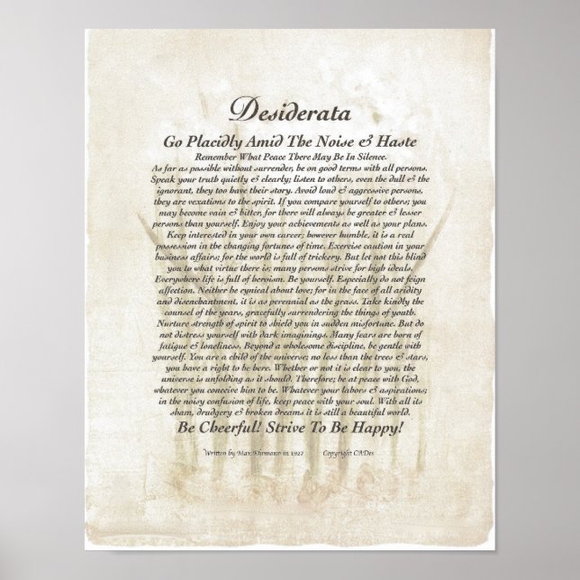 11x14+more Desiderata Poster on Peace Lillies (Front)