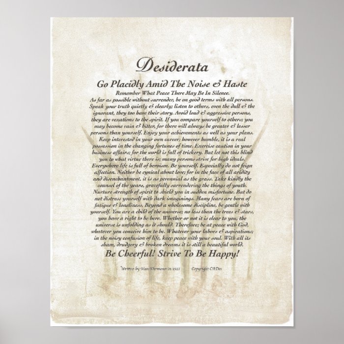 11x14+more Desiderata Poster on Peace Lillies