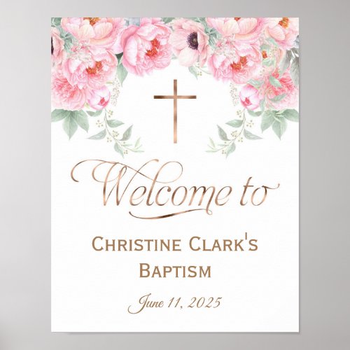 11x14 Pink Floral Girl Baptism Welcome Sign