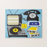 11x14 Vintage Icons Puzzle for Colorblind People<br><div class="desc">Typical 60s and 70s electronics all in shades of blue,  yellow,  gray,  black and white. This makes a great puzzle for people living with the most common form of color blindness.</div>