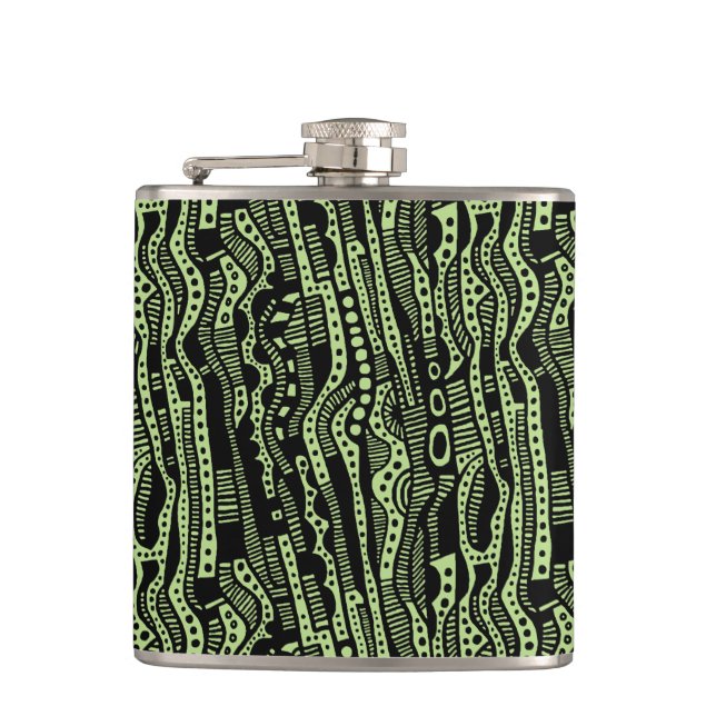 120115 - Black on Light Green b8da89 Hip Flask (Front)