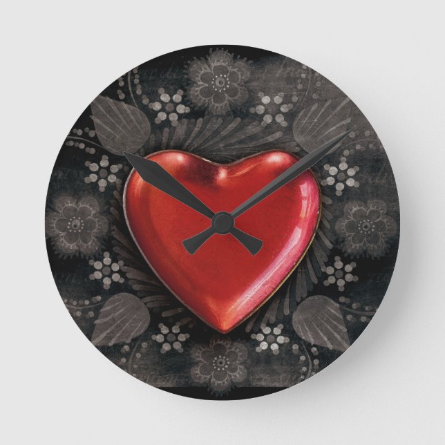 1209 DARK RED BLACK HEART EMO LOVE TOUGH DARK SYMB ROUND CLOCK (Front)