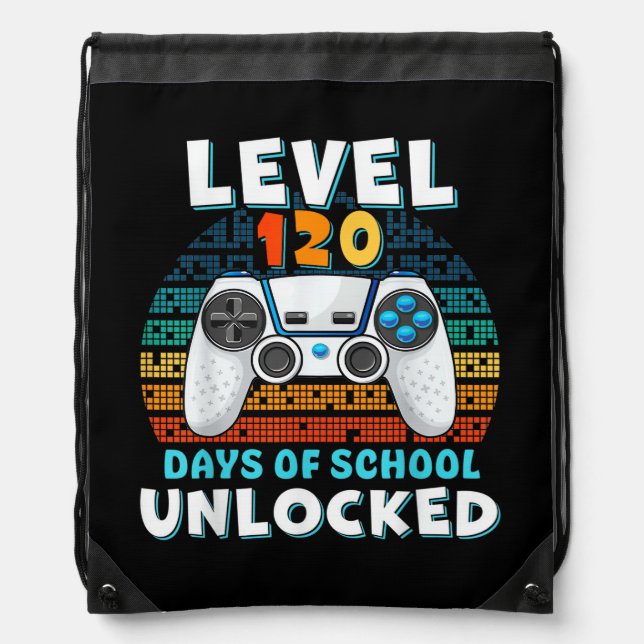 120 Days Of School Level Unlocked  Drawstring Bag (Front)