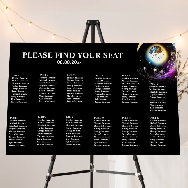 120 guests | Celestial full moon black magenta Foam Board (In Situ (Stand))