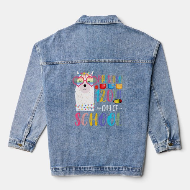 120th Day Of School No Prob Llama 120 Days Of Pres Denim Jacket (Back)