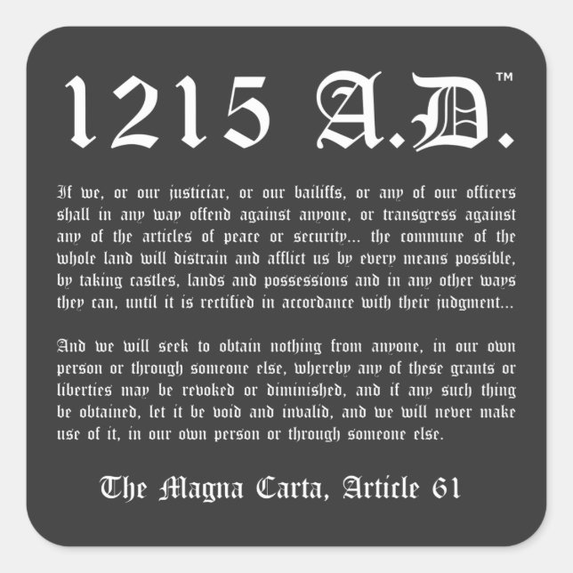1215 A.D.™ The Magna Carta Article 61 Stickers (Front)