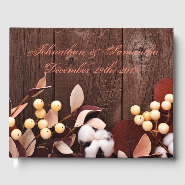 122 Page Wedding Guestbook Cotton Branch on Dark W (Front)