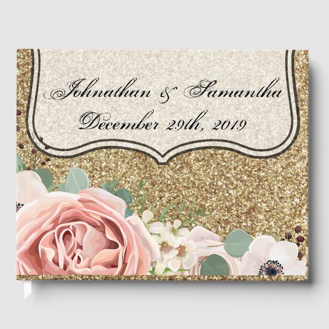 122 Page Wedding Guestbook Geometric Garden Rose (Front)