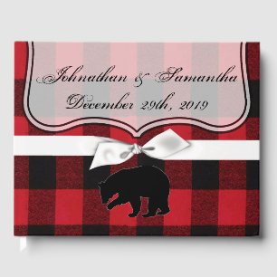 122 Page Wedding Guestbook Red Buffalo Plaid Bear