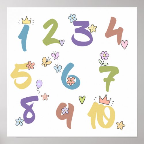 123 Numbers Nursery or Kids Room Poster