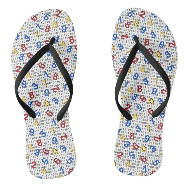 123 Numbers Red Yellow Blue Black White Binary Flip Flops (Footbed)