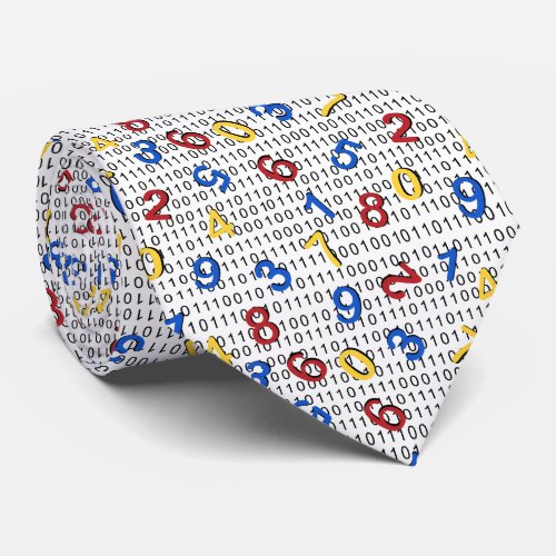 123 Numbers Red Yellow Blue Black White Binary Neck Tie