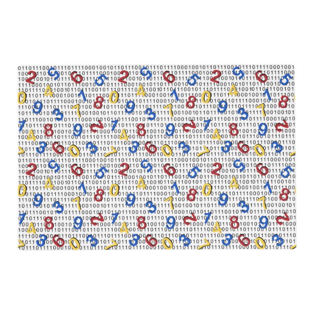 123 Numbers Red Yellow Blue Black White Binary Placemat (Front)