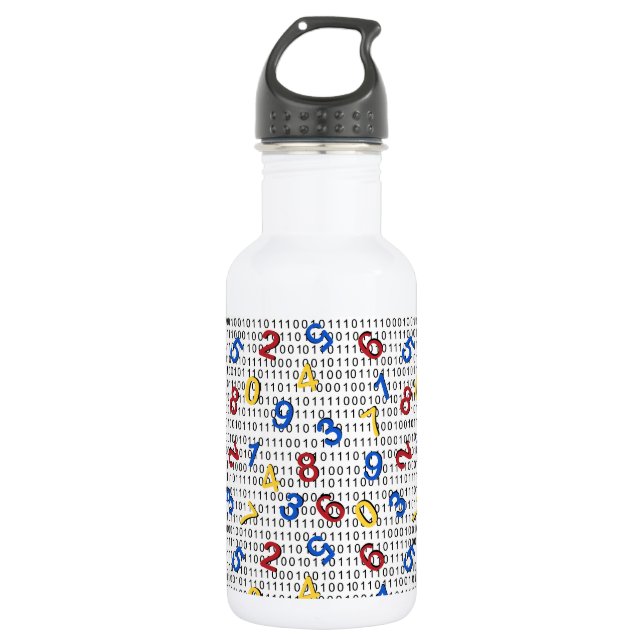 123 Numbers Red Yellow Blue Black White Binary Stainless Steel Water Bottle (Front)