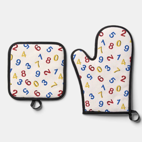 123 Numbers Red Yellow Blue  Oven Mitt  Pot Holder Set