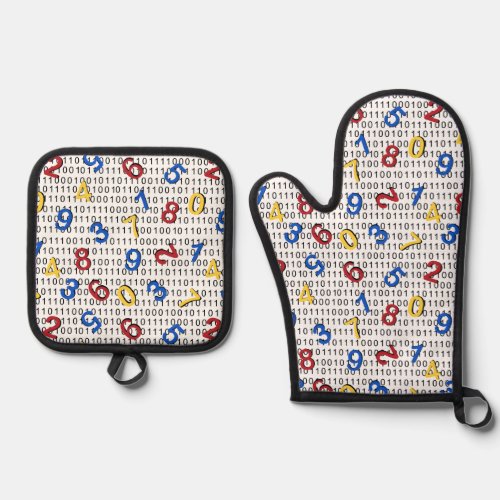 123 Numbers Red Yellow Blue  Oven Mitt  Pot Holder Set