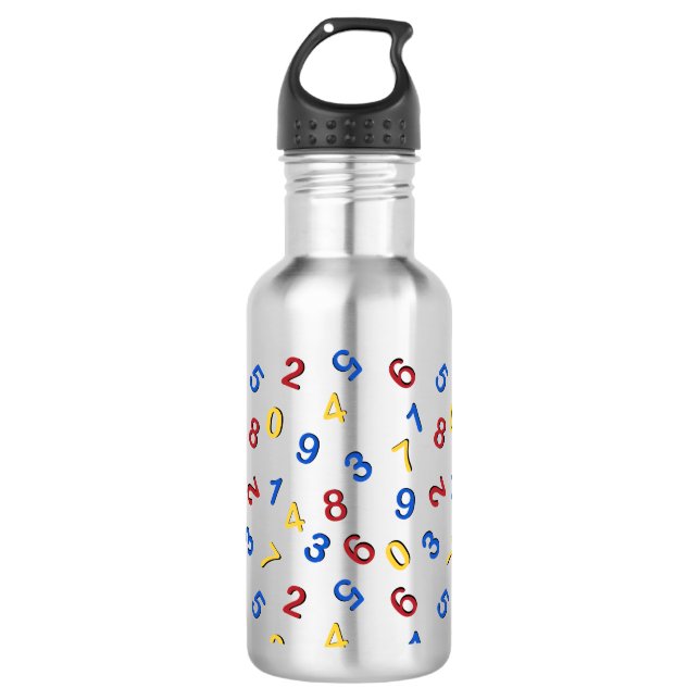 123 Numbers Red Yellow Blue Stainless Steel Water Bottle (Front)