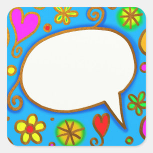 1246 CUTE GIRLY HEARTS FLOWERS SPEECH BUBBLE CARTO SQUARE STICKER