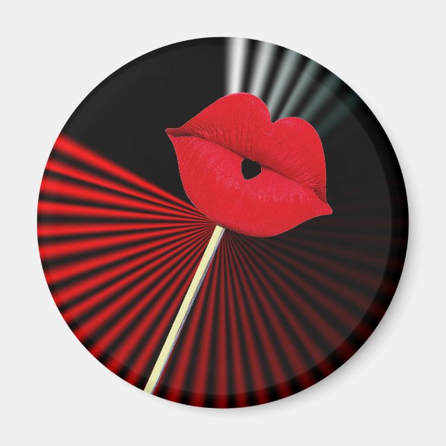 1253 BLACK RED WHITE MOUTH KISS LIPS GRAPHIC BACKG MAGNET (Front)