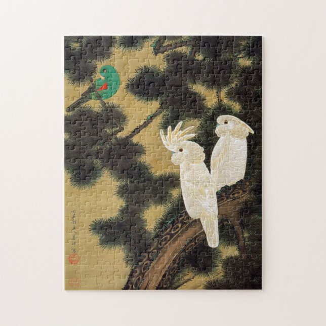 12. 老松鸚鵡図, 若冲 Pine-tree & Parrot, Jakuchū Jigsaw Puzzle (Vertical)