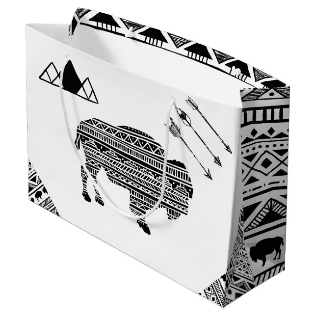 12.5lx4wx9h Large Gift Bag Boho Buffalo Tribal Pat (Back Angled)