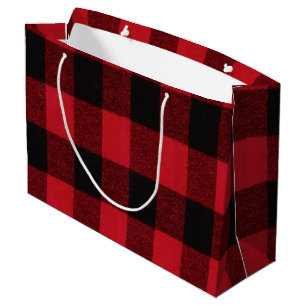 12.5lx4wx9h Large Gift Bag Red Buffalo Plaid Black
