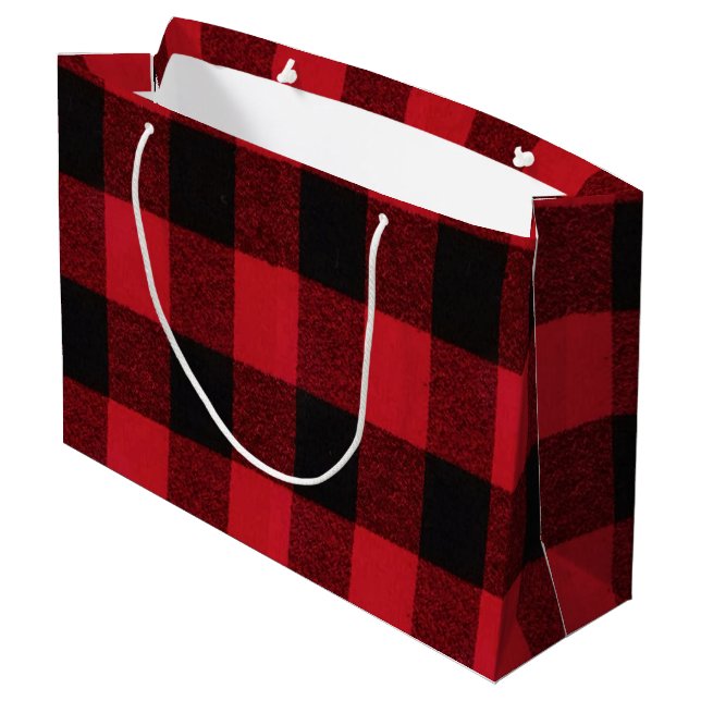 12.5lx4wx9h Large Gift Bag Red Buffalo Plaid Black (Back Angled)