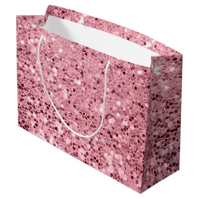 12.5lx4wx9h Large Gift Bag Rose Gold Glitter (Back Angled)