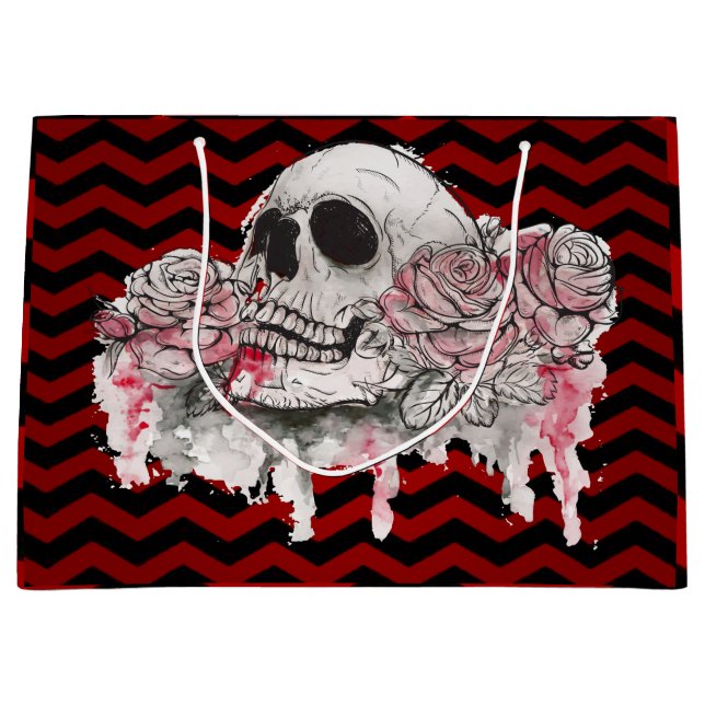 12.5lx4wx9h Large Gift Bag skull Rose goth Chevron (Front)