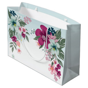 12.5lx4wx9h Large Gift Bag Tropical Flower on Blue