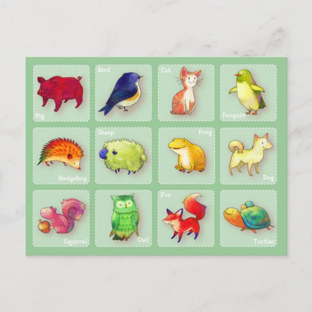 12 Animals Postcard(Customizable) -horizontal Postcard (Front)