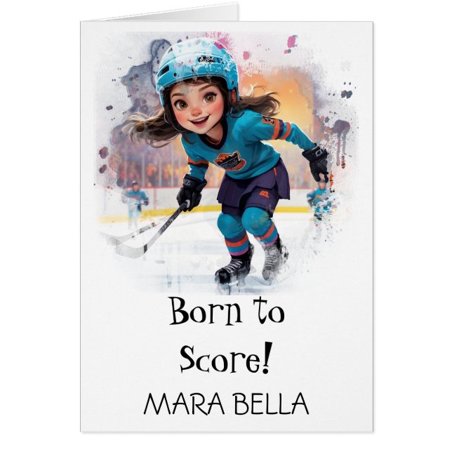 *~* 12  AP94 Cute Hockey Girl Personalize Birthday (Front)