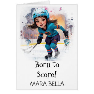*~* 12 AP94 Cute Hockey Girl Personalize Birthday Cards