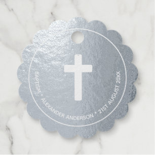 12 Baptism Thank You Christening REAL FOIL Cross Favor Tags