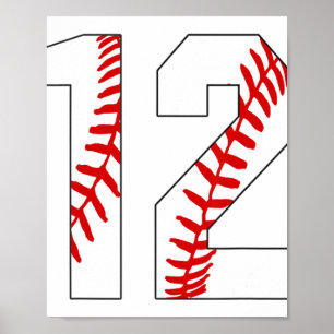 #12 Baseball Laces Baseball Jersey Number 12 12th Poster