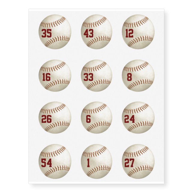 12 baseball tattoos w players jersey numbers (Front)
