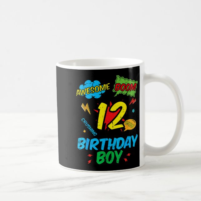 12 Birthday Boy Comic 12th Bday Superhero Party Bo Coffee Mug (Right)