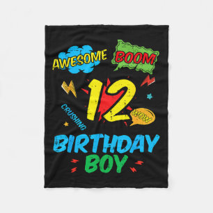 12 Birthday Boy Comic 12th Bday Superhero Party Bo Fleece Blanket