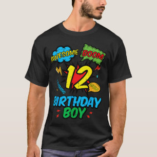 12 Birthday Boy Comic 12th Bday Superhero Party Bo T-Shirt