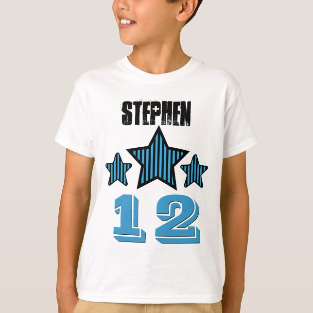 12 Birthday Boy STARS Custom Name V02 T-Shirt (Front)